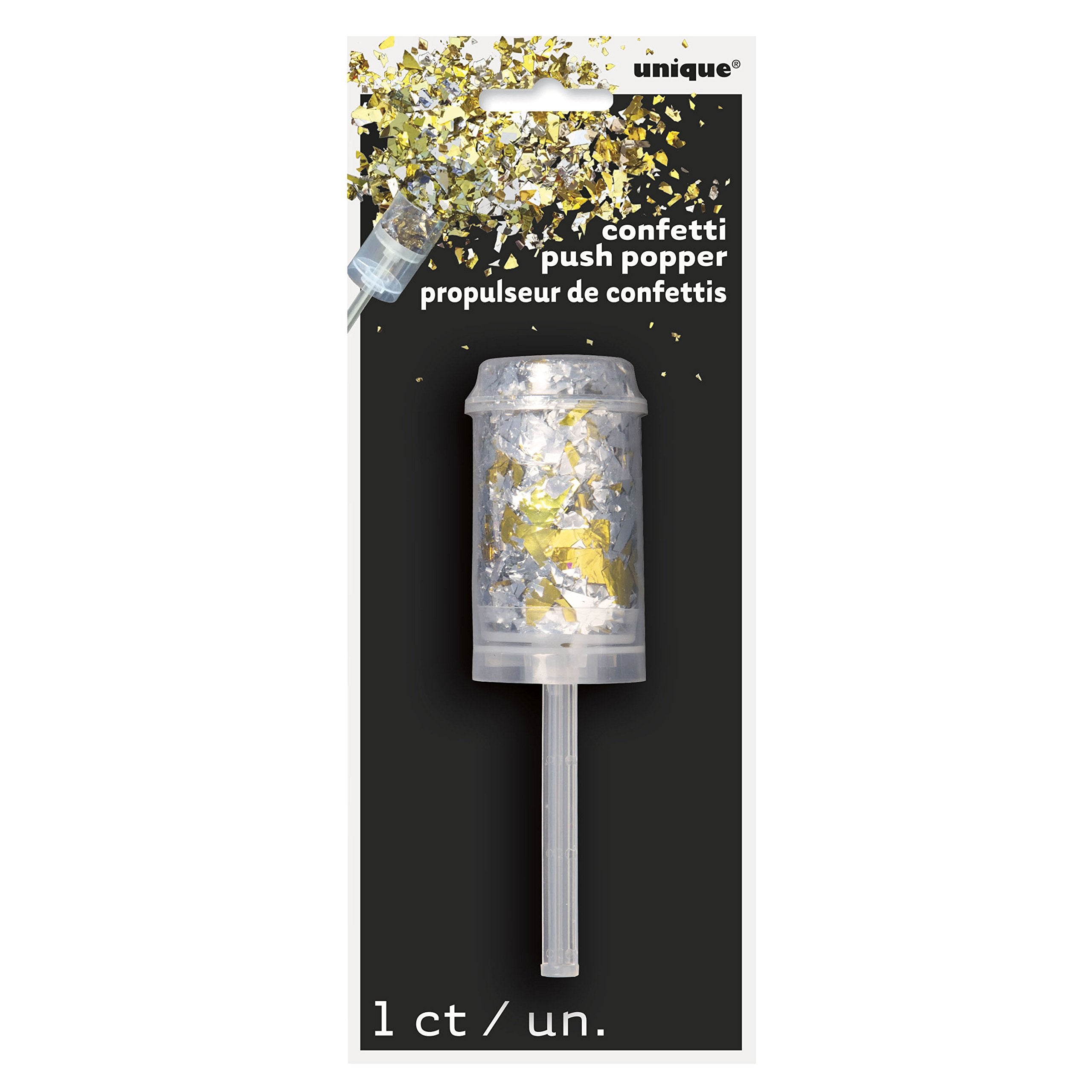 Gold & Silver Foil Confetti Push Popper - 1 Pc. - Perfect For Birthdays, Graduations, Gender Reveals, New Year, Surprises & More